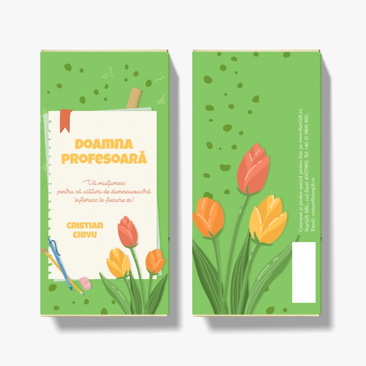 Personalisierte Schokolade mit Text – Tulpen für Lehrer
