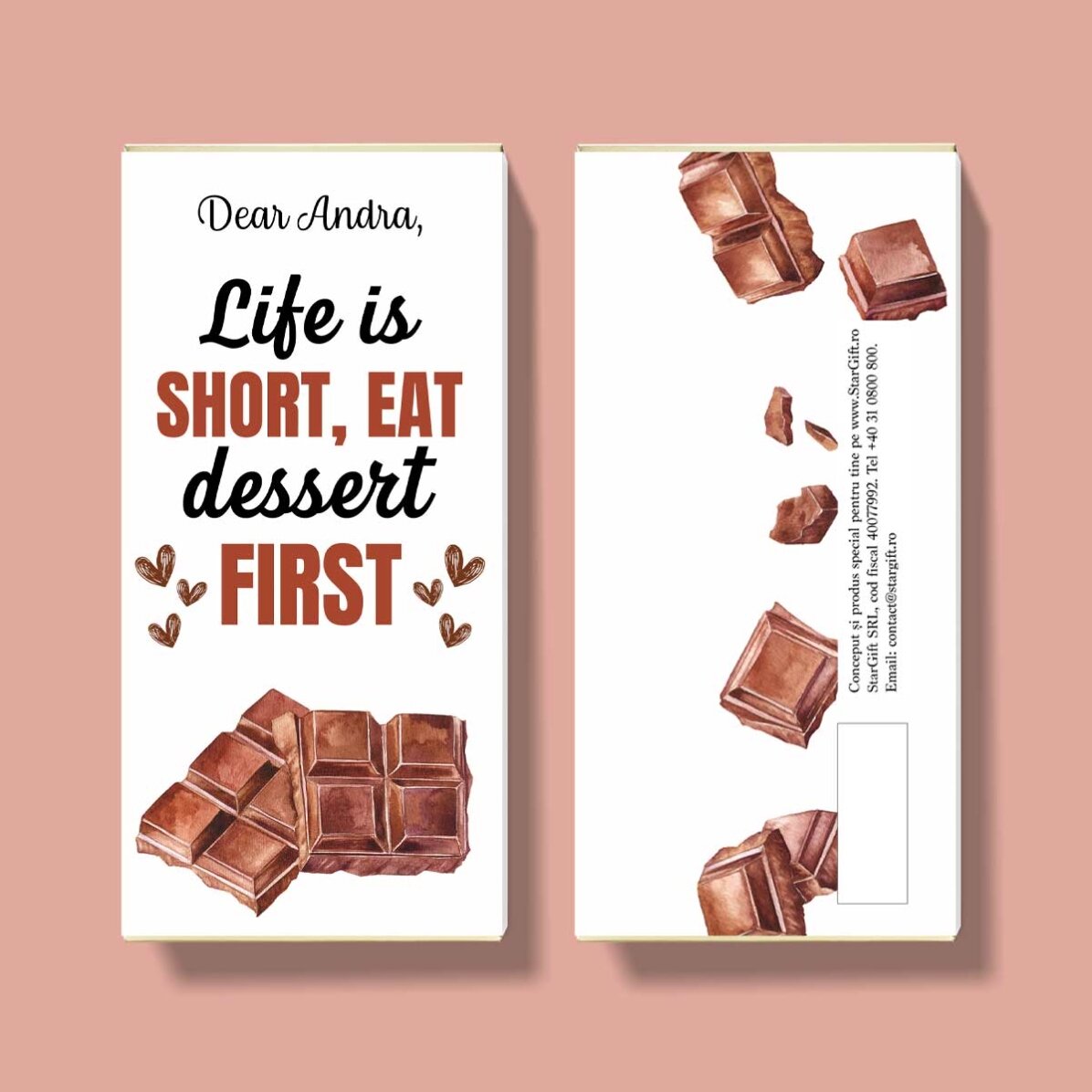Personalisierte Schokolade mit Aufdruck – „Life is short“
