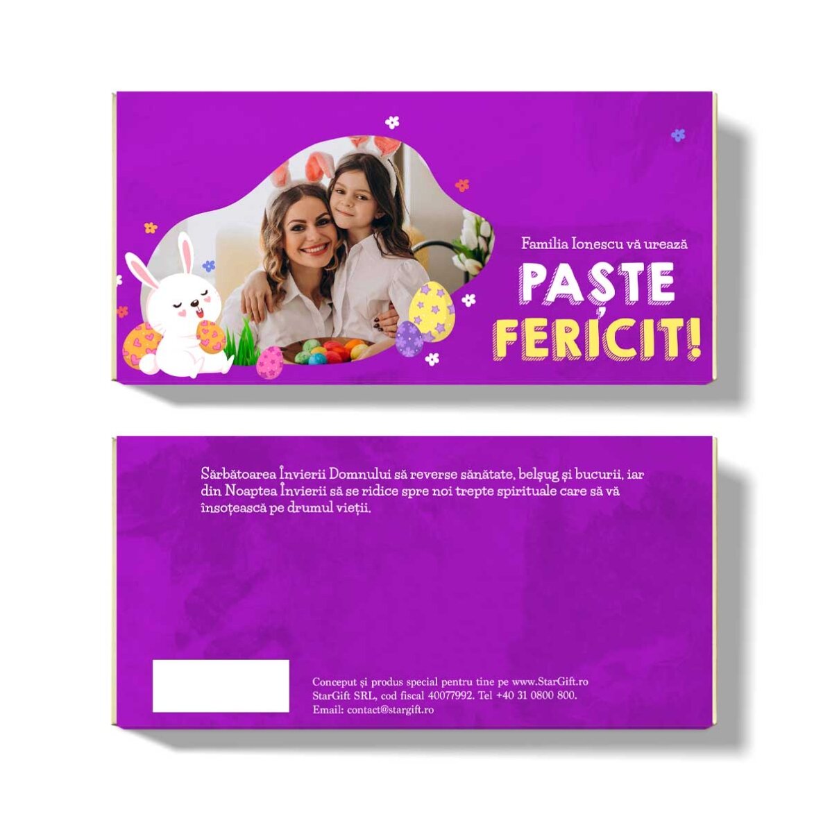 Personalisierte Schokolade mit Text und Foto – Hase