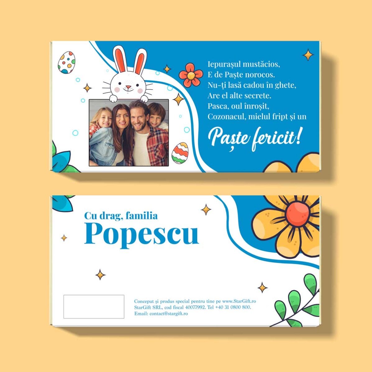 Personalisierte Schokolade mit Text und Foto – Frohe Ostern!