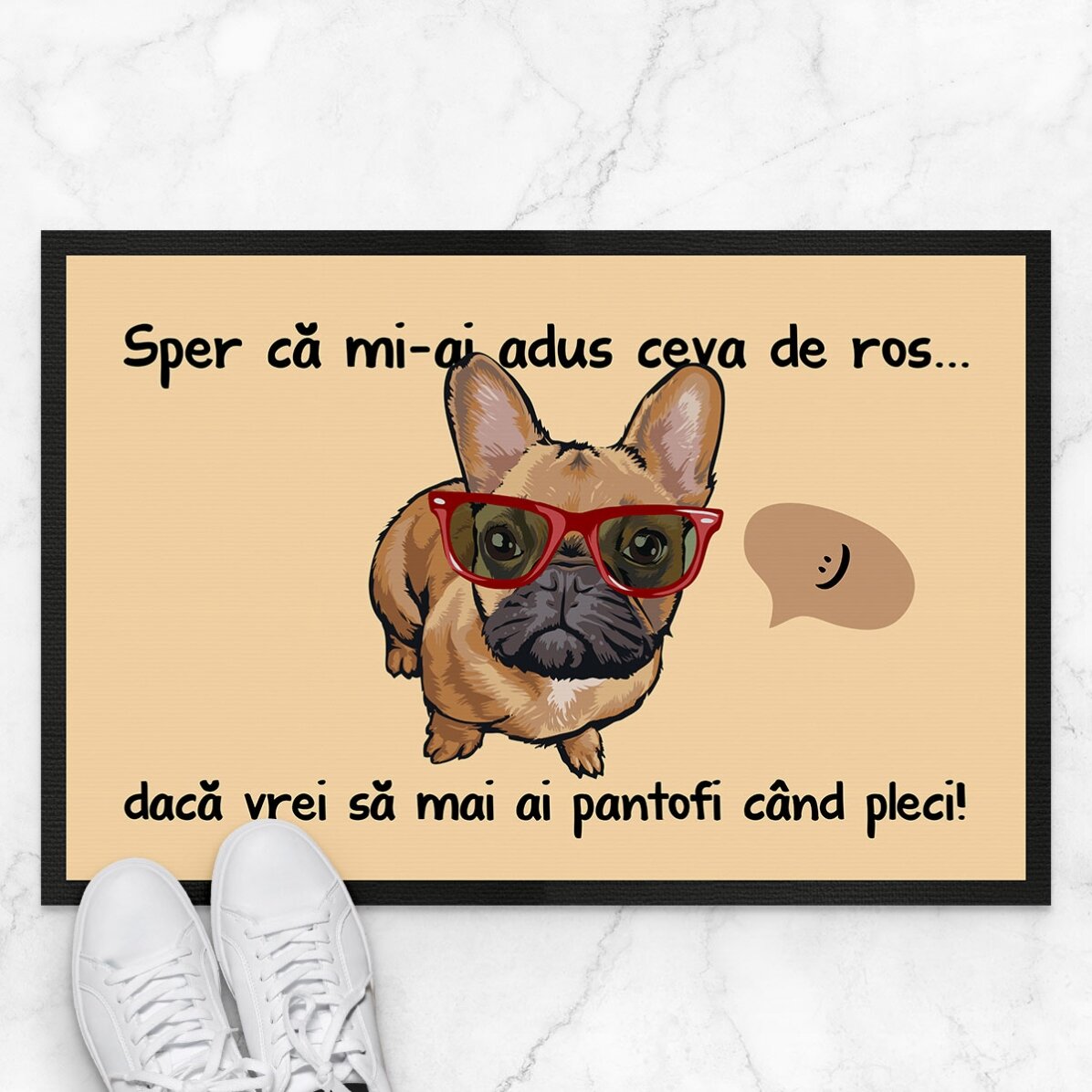 Individuell gestaltete Fußmatte mit Text – Lustiger Hund