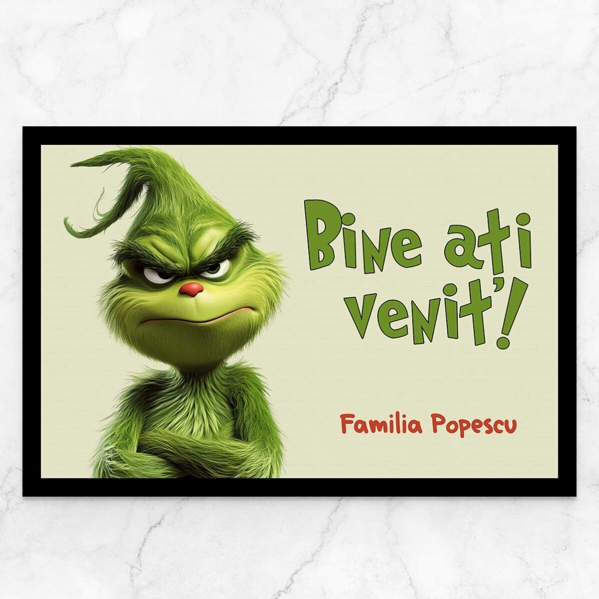 Individuell gestaltete Fußmatte mit Schriftzug – Grinch