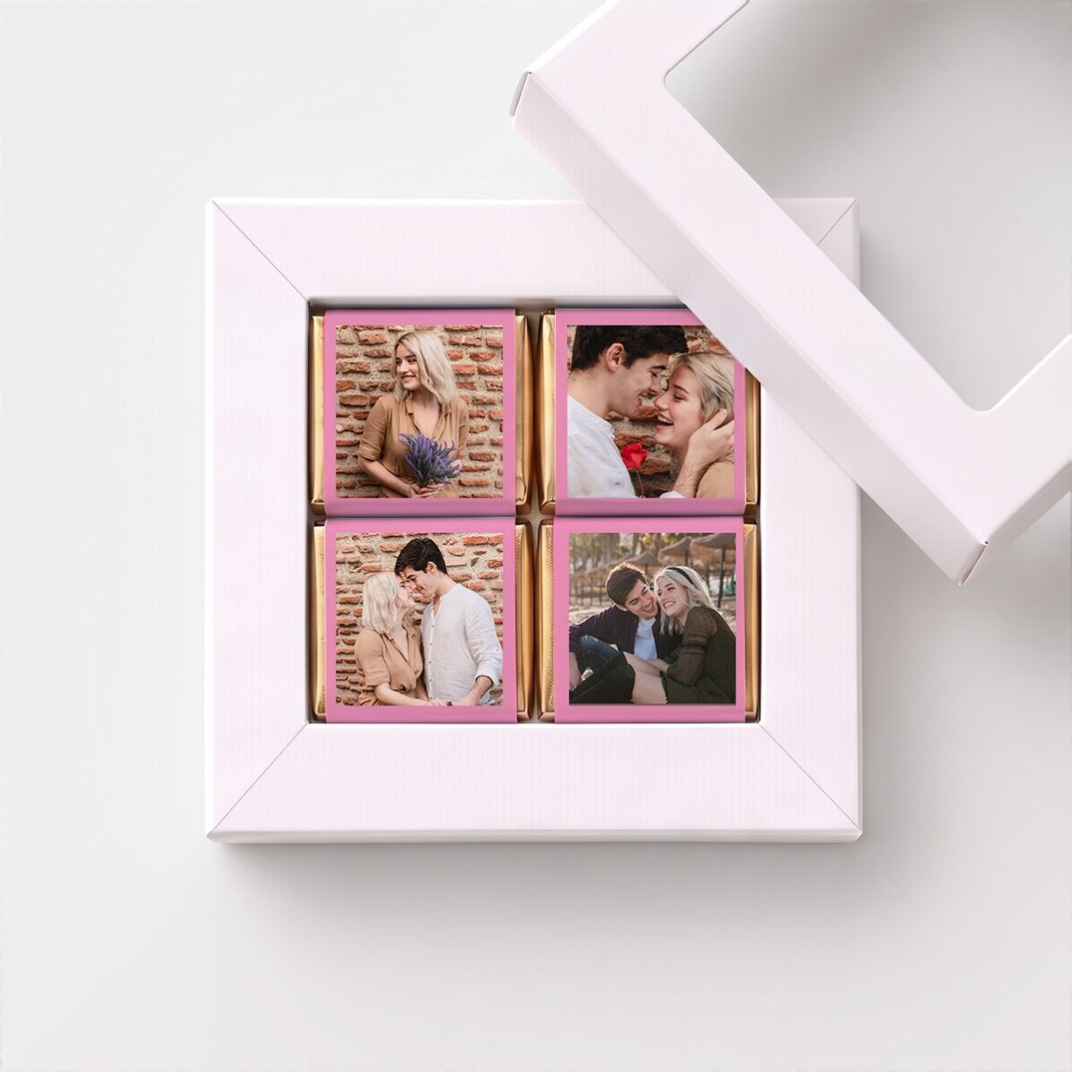 Geschenkbox mit 4 personalisierten Mini-Pralinen mit Fotos