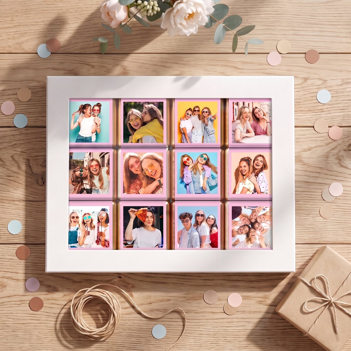 Geschenkbox mit 12 personalisierten Mini-Pralinen mit Fotos