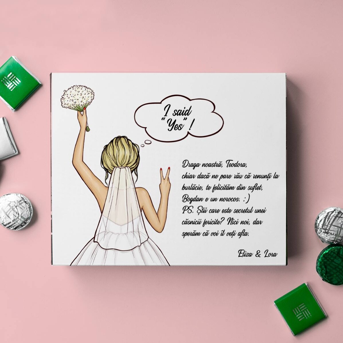 Personalisierte Pralinenschachtel mit Botschaft – „Bride to be“