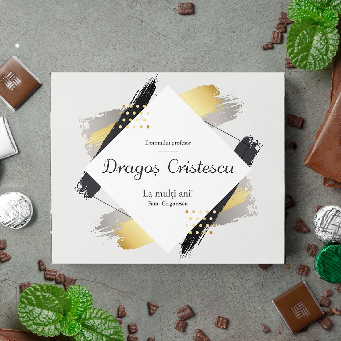 Personalisierte Pralinenschachtel mit Text für ihn – Herzlichen Glückwunsch zum Geburtstag!