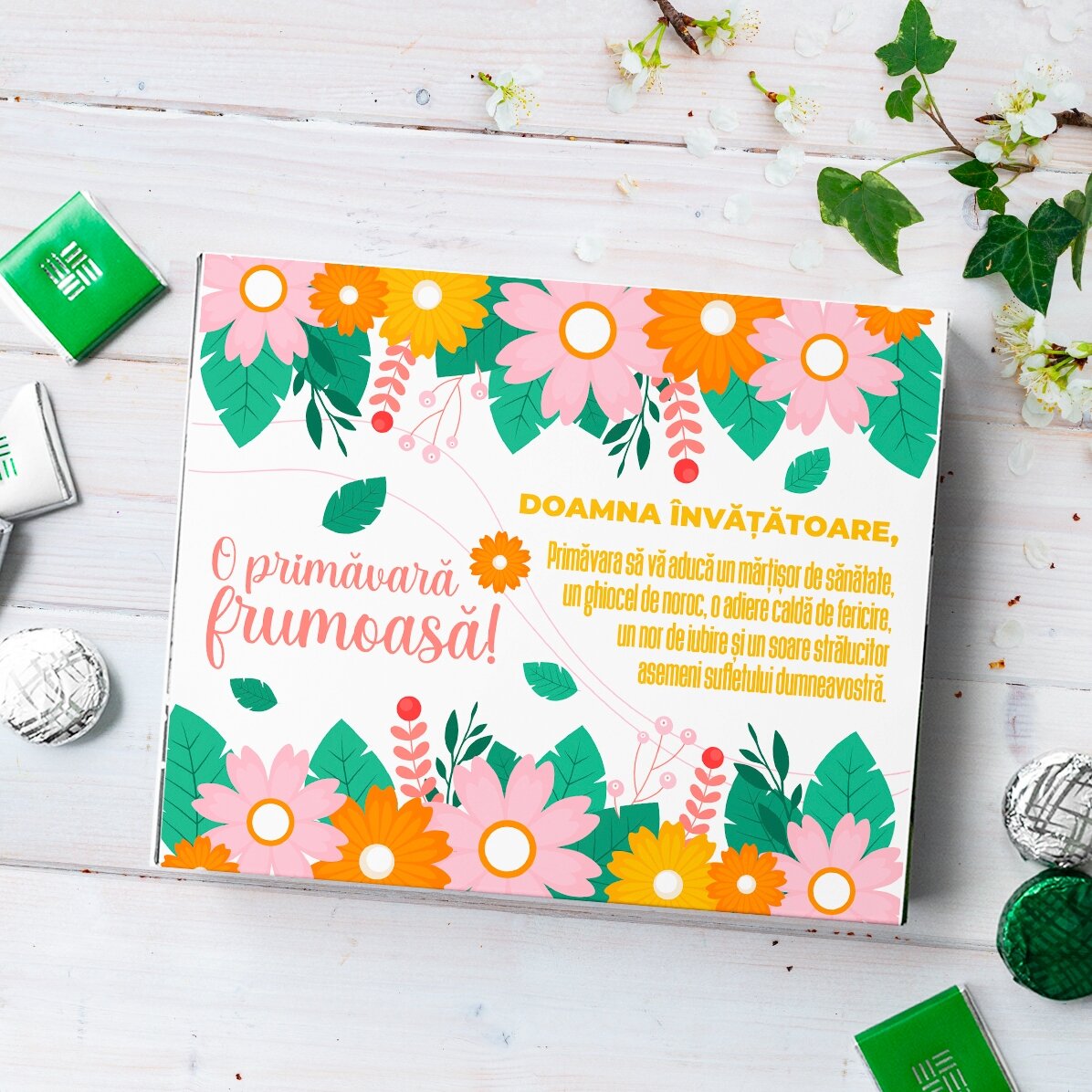 Personalisierte Pralinenschachtel mit Text – Blühender Frühling