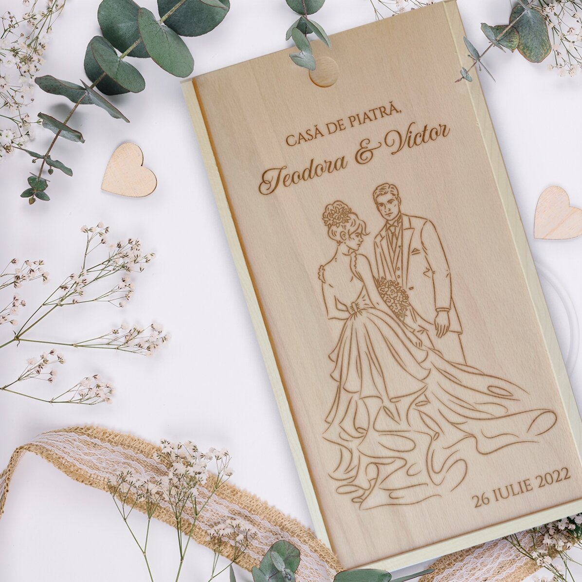 Personalisierte Geschenkbox aus Holz mit Botschaft – Casa de piatra