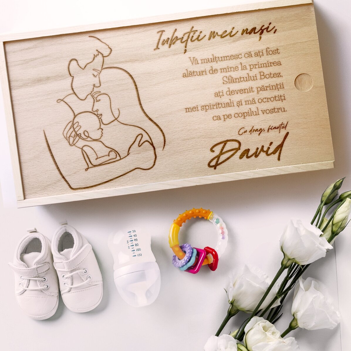 Personalisierte Geschenkbox aus Holz – Liebe Paten