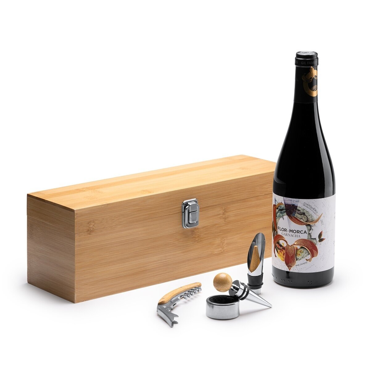 Weinkiste aus Bambus mit Zubehör, individuell mit Text bedruckt