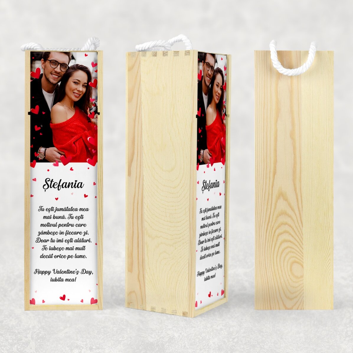 Personalisierte Weinkiste mit Foto und Botschaft – Love