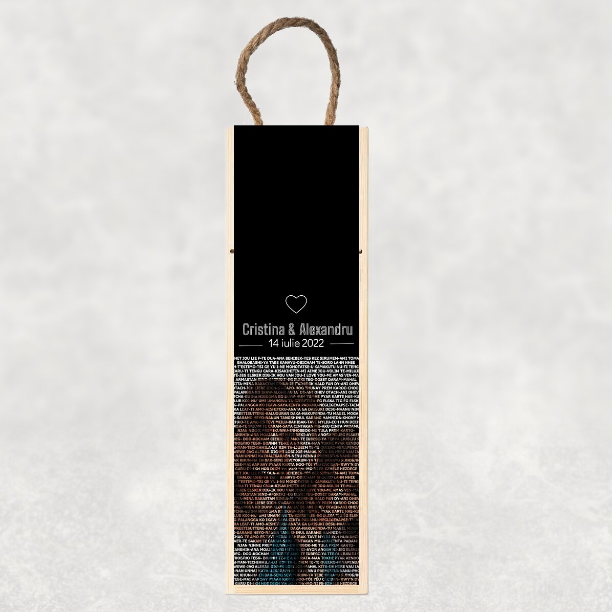 Personalisierte Weinkiste mit Foto und Text – Ich liebe dich in 100 Sprachen