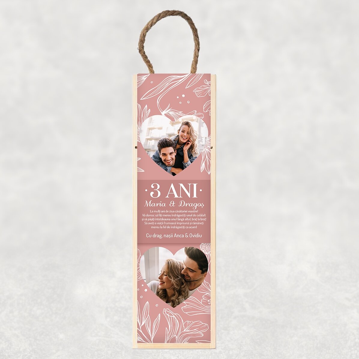 Personalisierte Weinkiste mit Text und 2 Fotos – Hochzeitstag