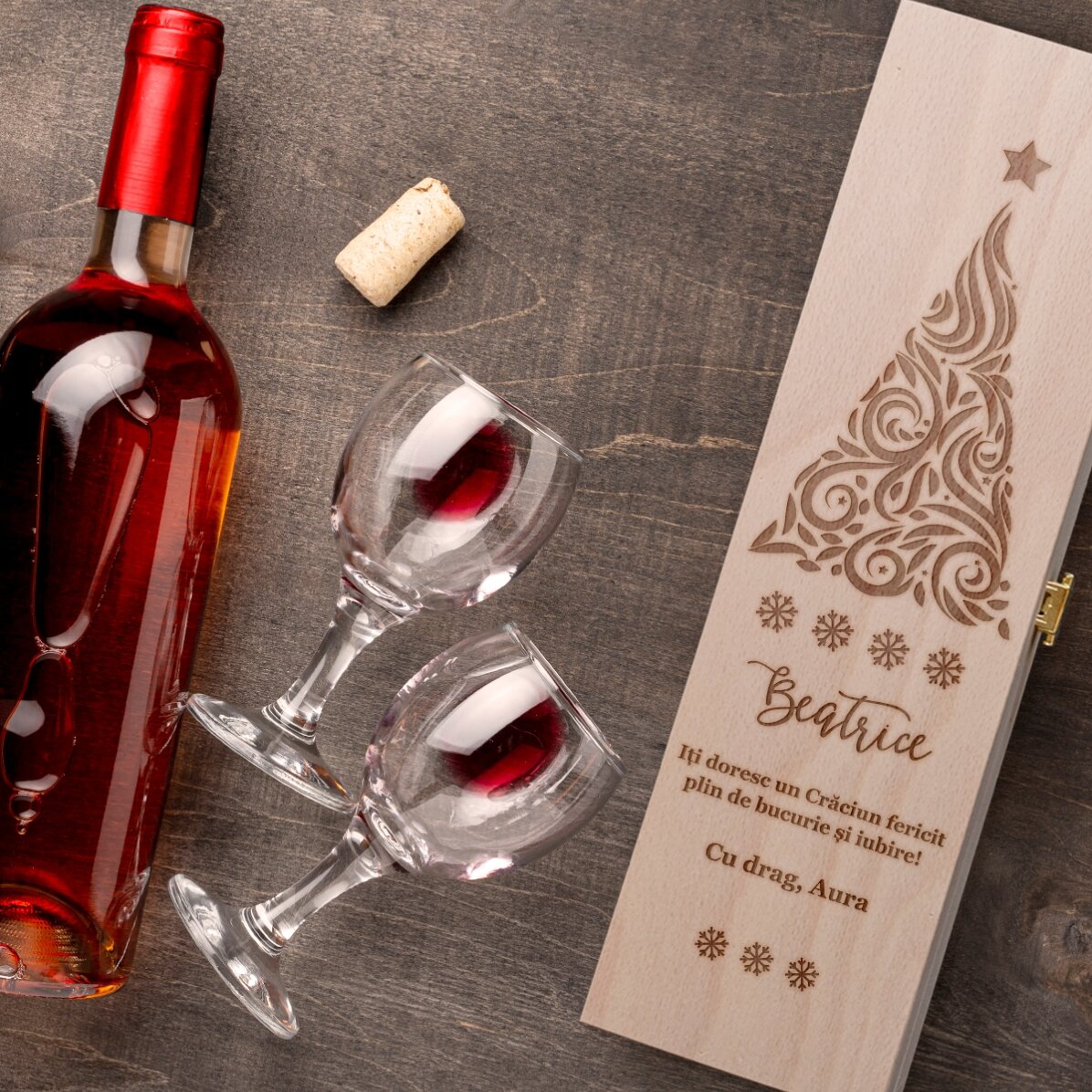Personalisierte Weinkiste mit Text – Weihnachtsgruß