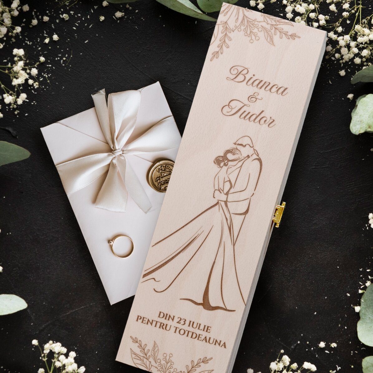 Personalisierte Weinkiste mit Text – Hochzeit