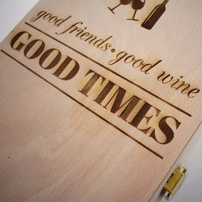 Personalisierte Weinkiste für zwei Flaschen – Good Friends, Good Wine, Good Times