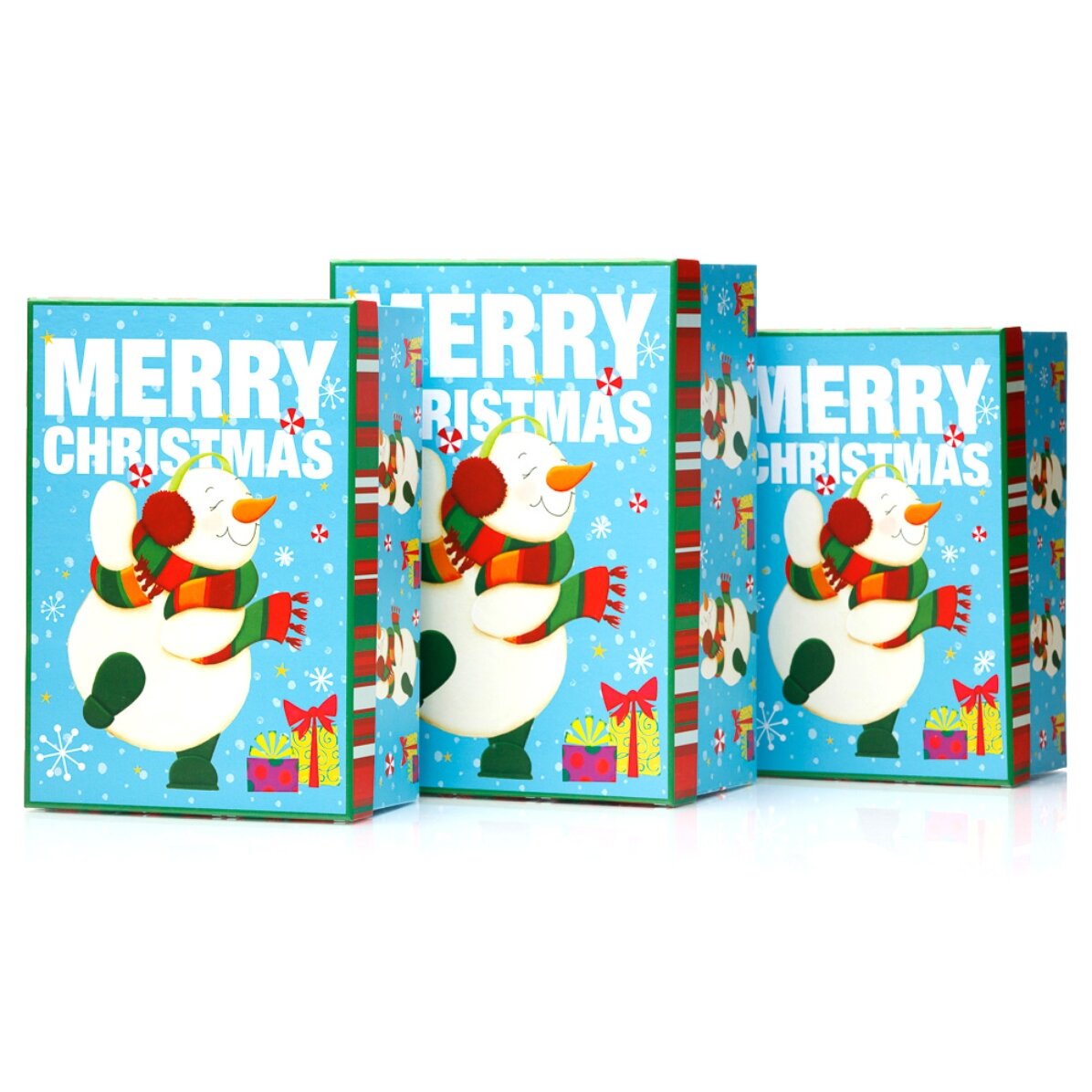 Blaue Weihnachtsgeschenkbox – Schneemann-Motiv