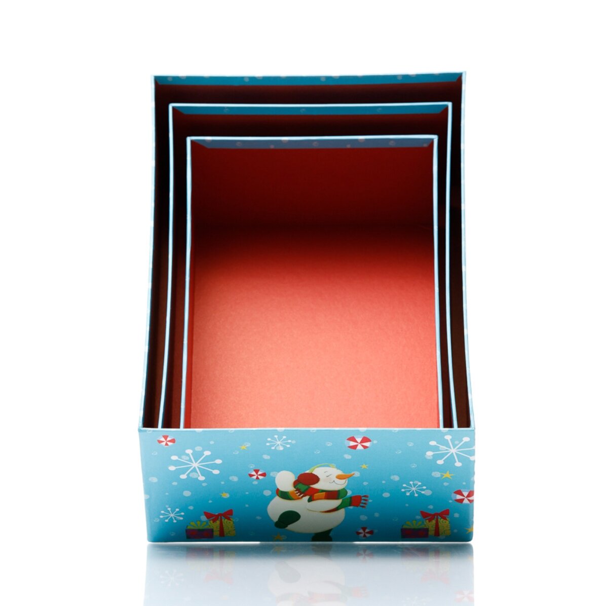 Blaue Weihnachtsgeschenkbox – Schneemann-Motiv
