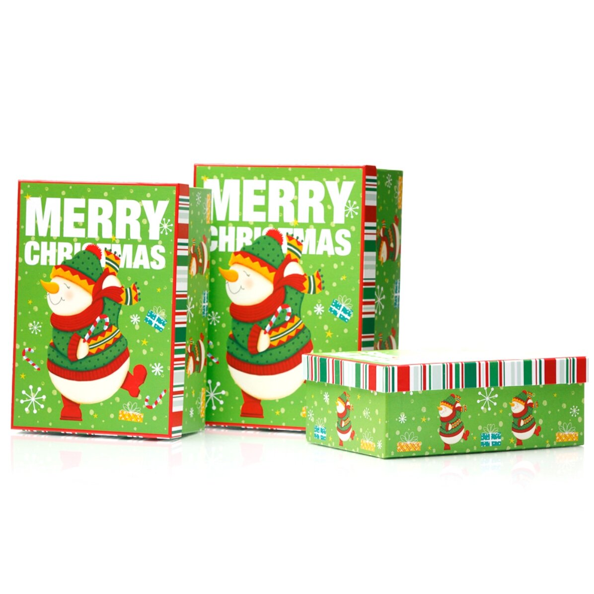 Grüne Weihnachts-Geschenkbox – Schneemann-Motiv