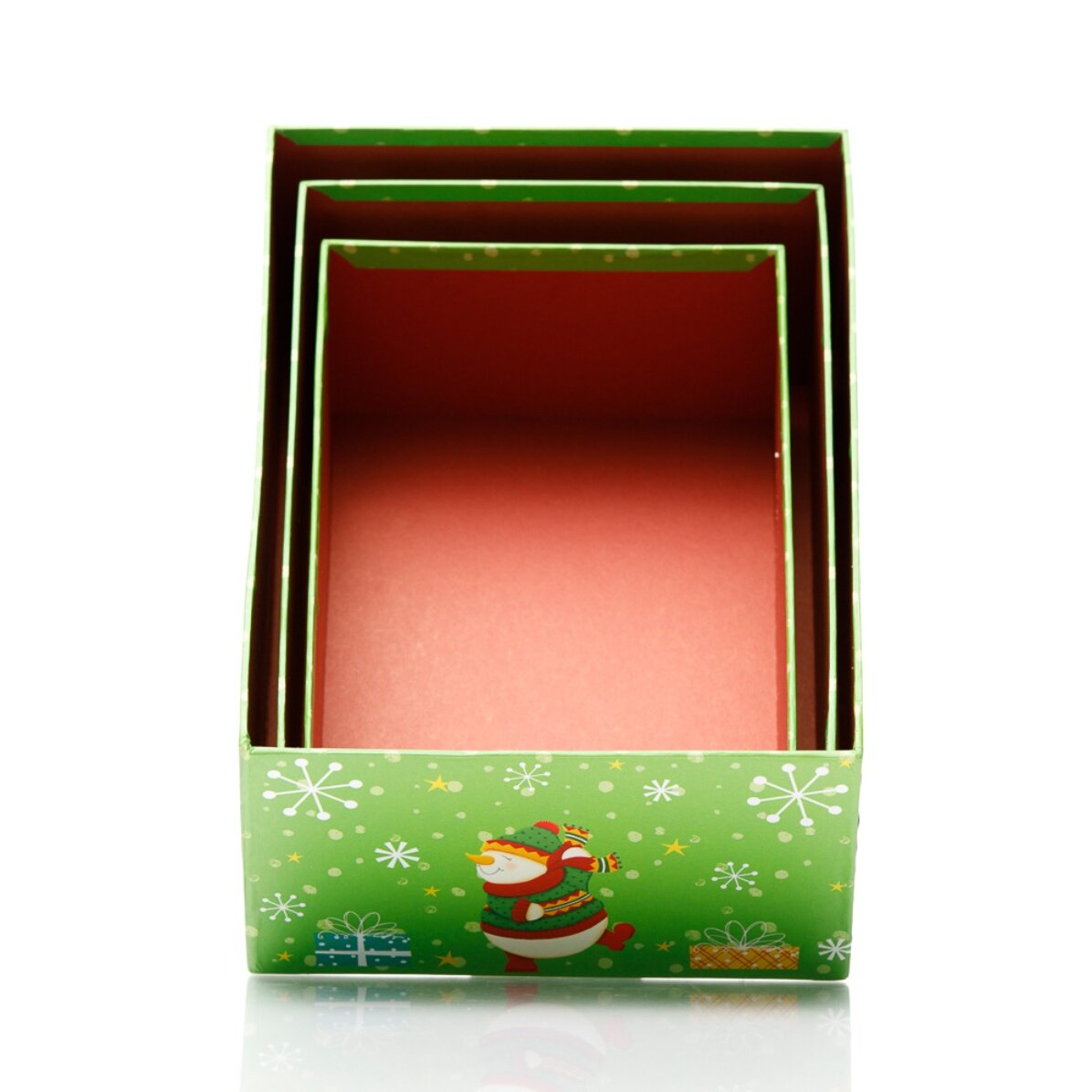 Grüne Weihnachts-Geschenkbox – Schneemann-Motiv
