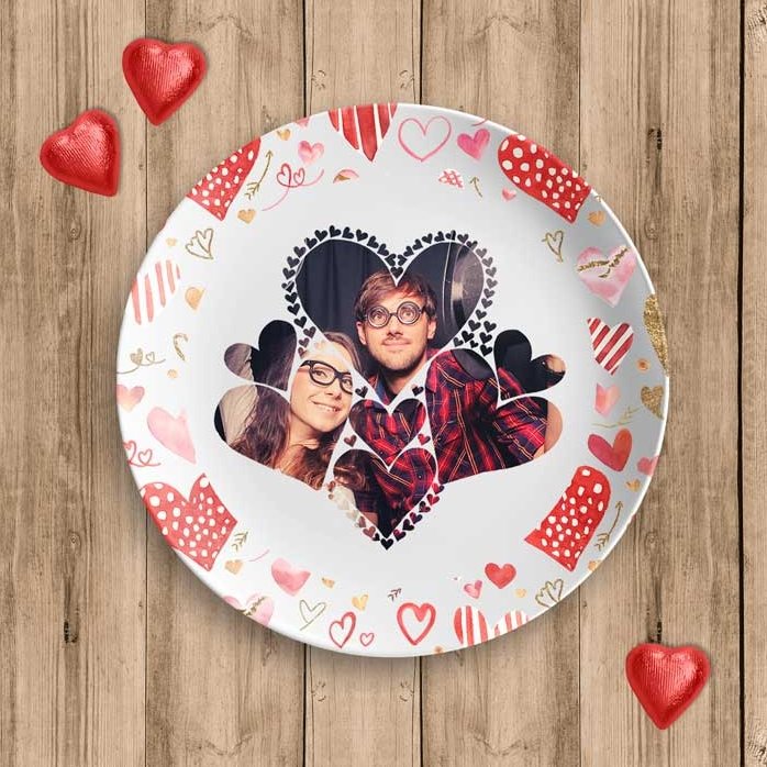 Personalisierter Teller mit einem Foto – Hearts