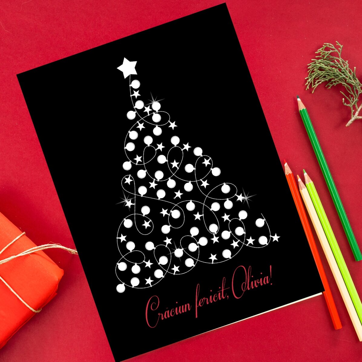 Individuell gestaltete Weihnachtskarte zum Ausmalen mit Weihnachtsgruß