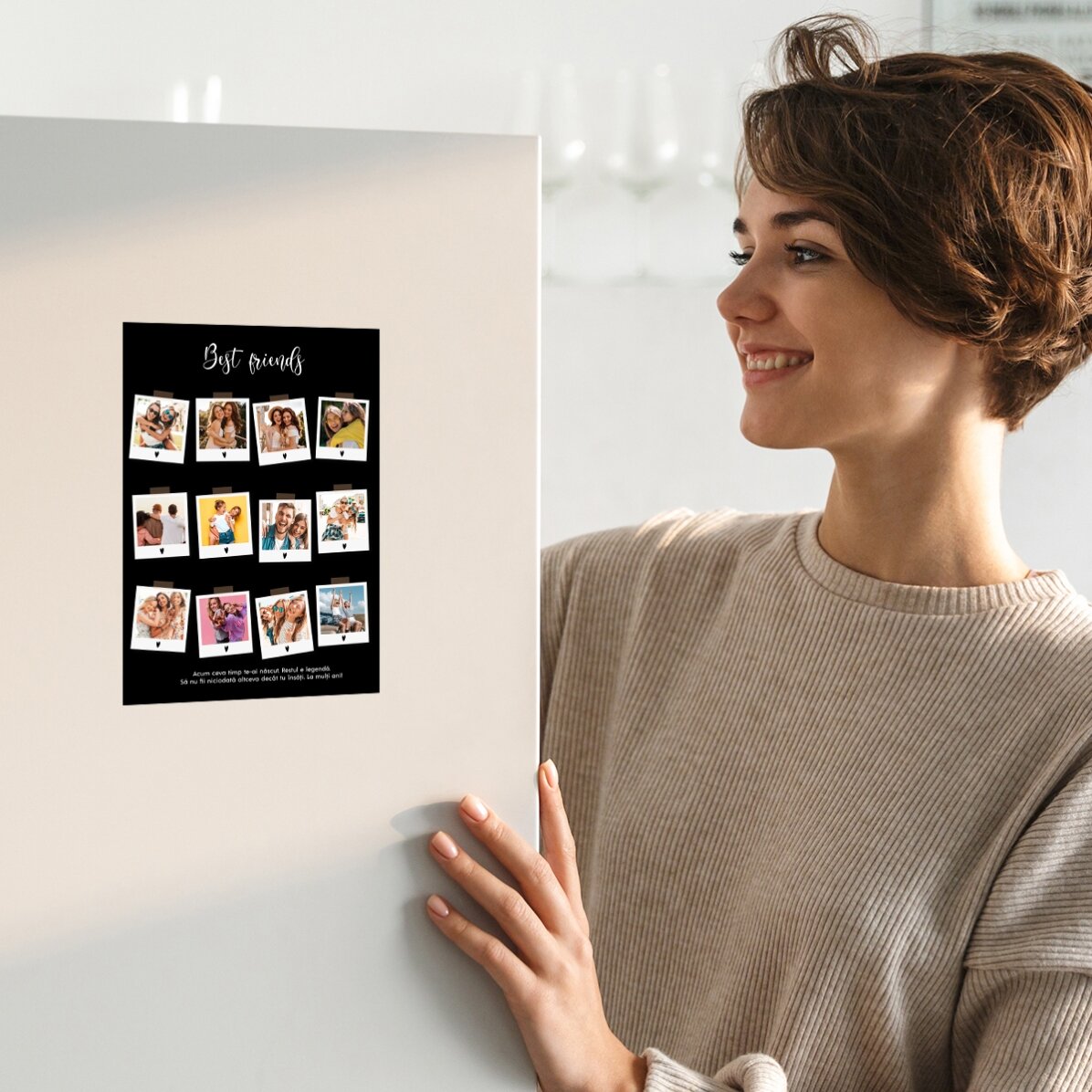 Personalisierte Magnetkarte mit 12 Fotos und Text – Polaroid