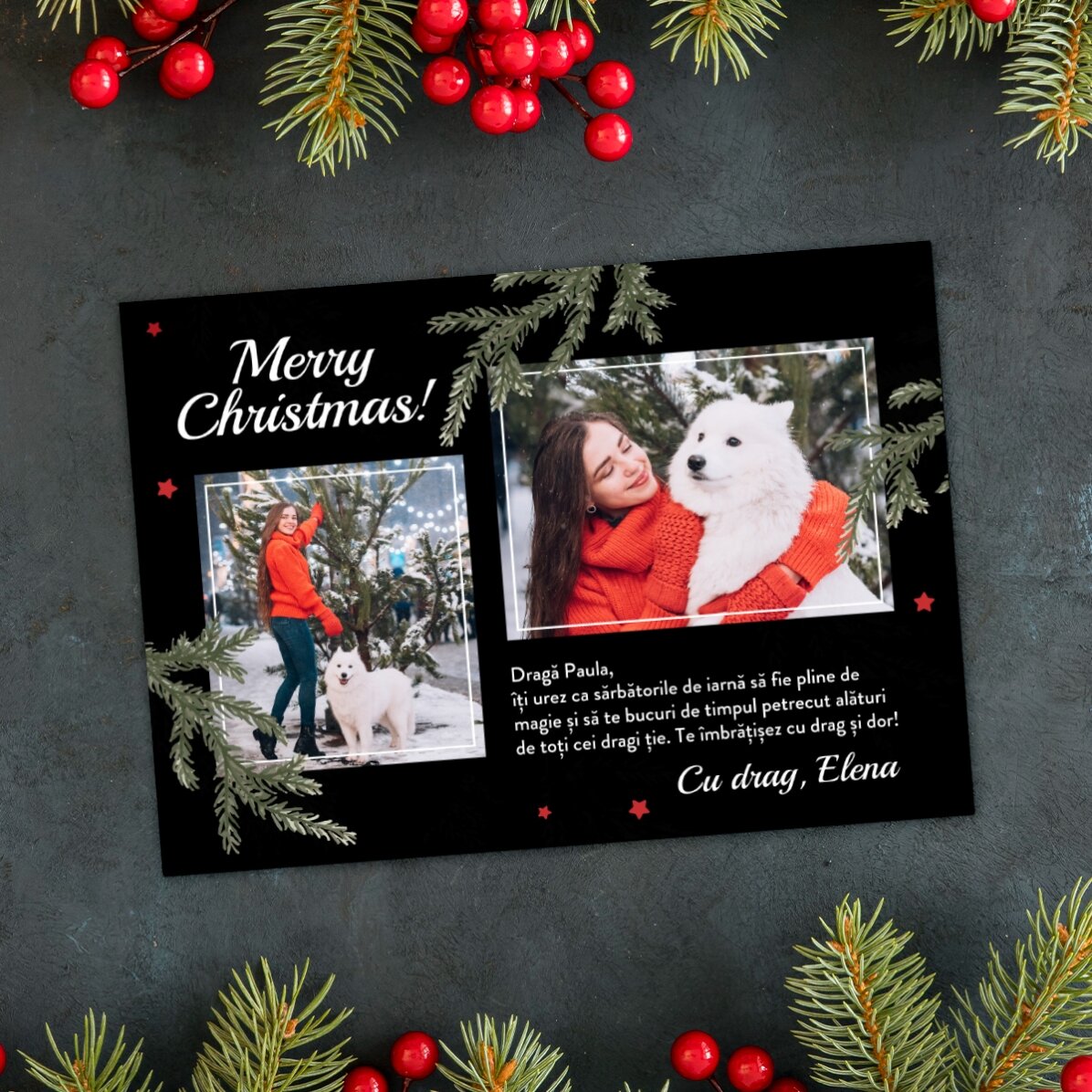 Personalisierte Magnetkarte mit 2 Fotos und einer Weihnachtsbotschaft