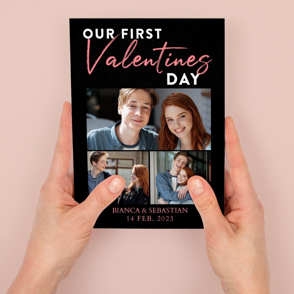 Personalisierte Magnetkarte mit 3 Fotos und einer Botschaft – Valentinstag