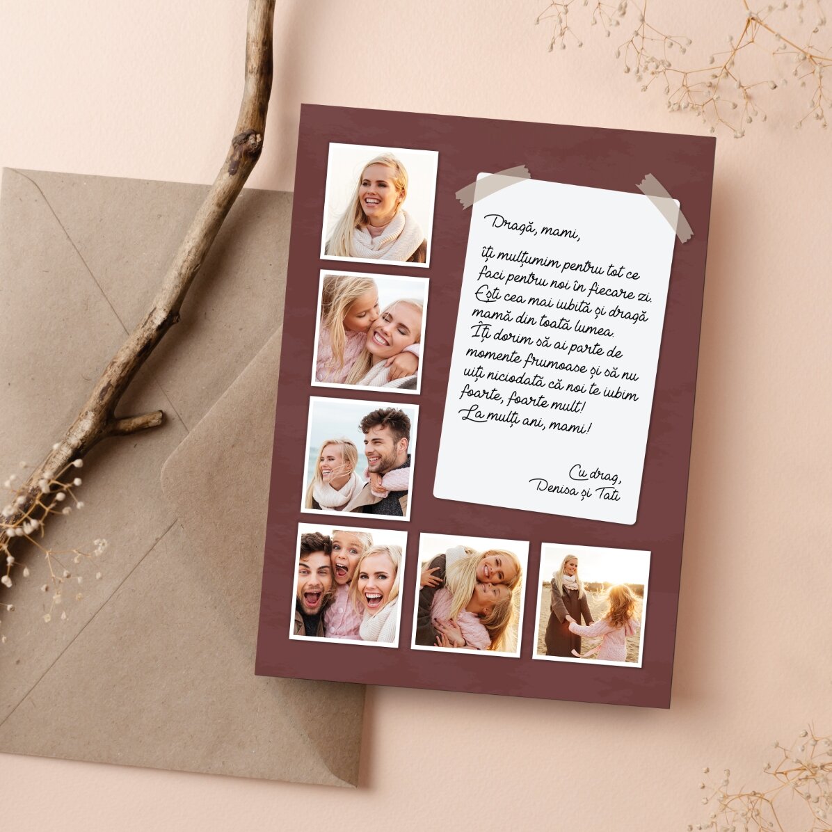 Personalisierte Magnetkarte mit 6 Fotos und einer langen Nachricht