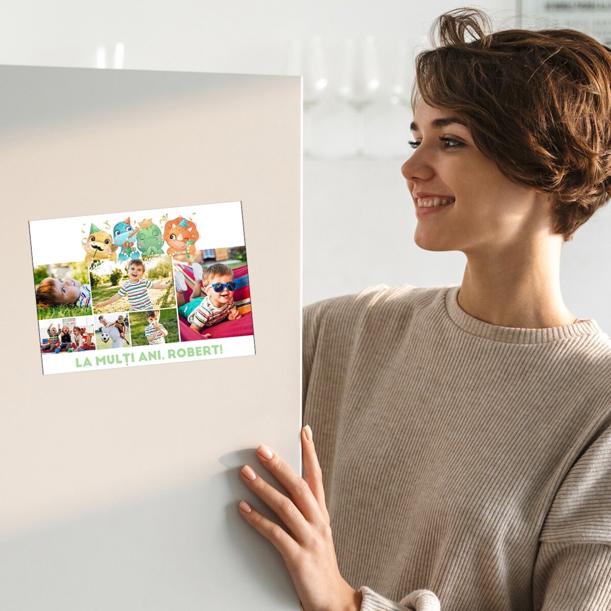 Personalisierte Magnetkarte mit 6 Fotos und Text – Dinosaurier