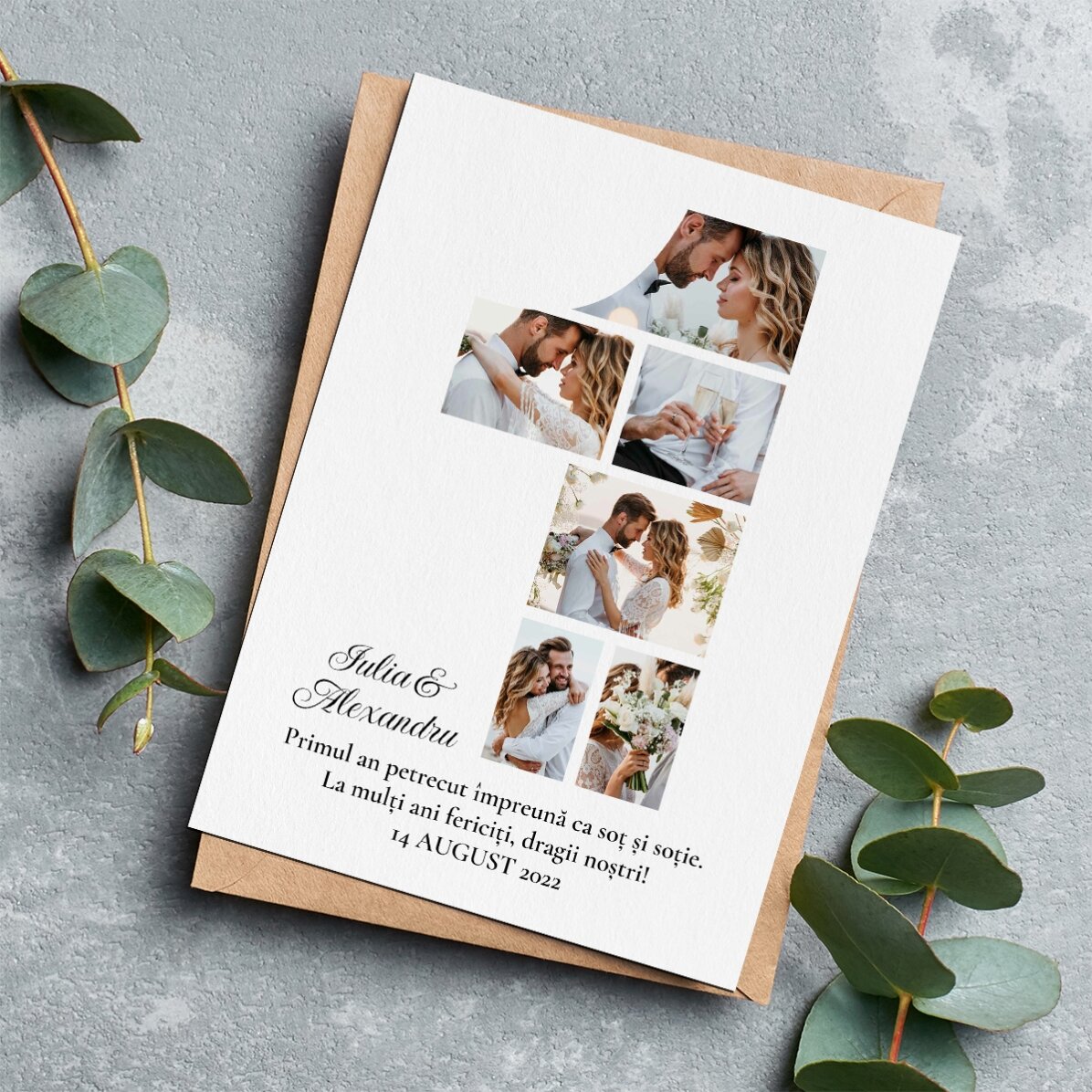Personalisierte Magnetkarte mit 6 Fotos und Text zum ersten Geburtstag