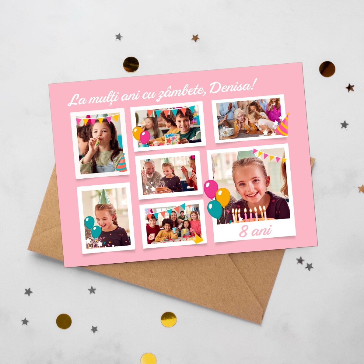 Personalisierte Magnetkarte mit 7 Fotos und einer Botschaft für Kinder