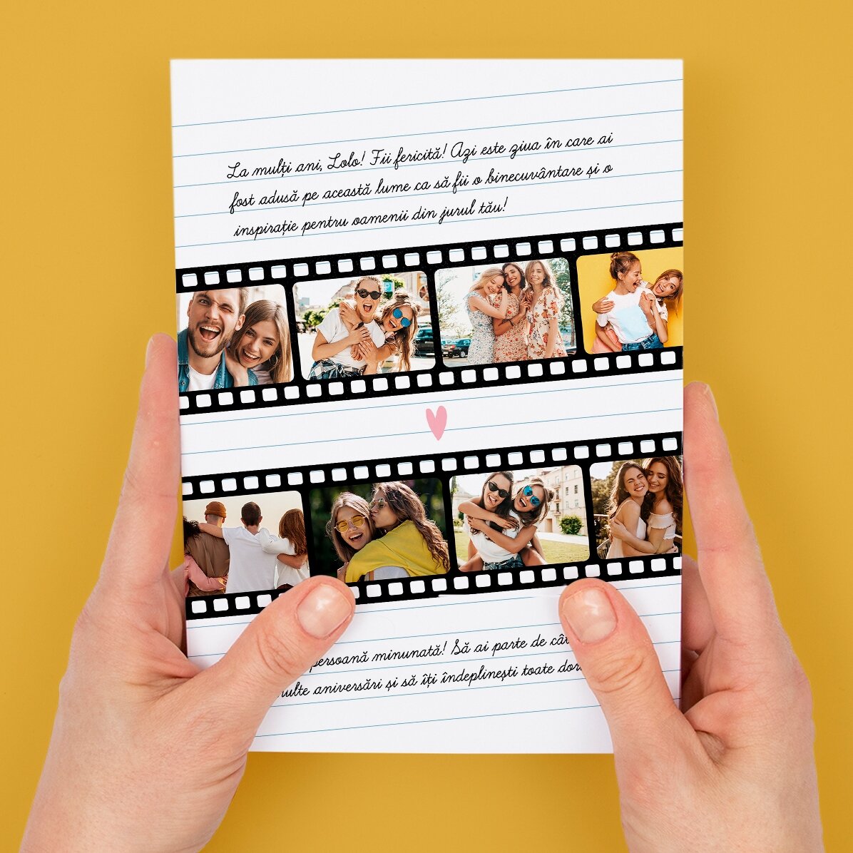 Personalisierte Magnetkarte mit 8 Fotos und Text – Fotos auf Film
