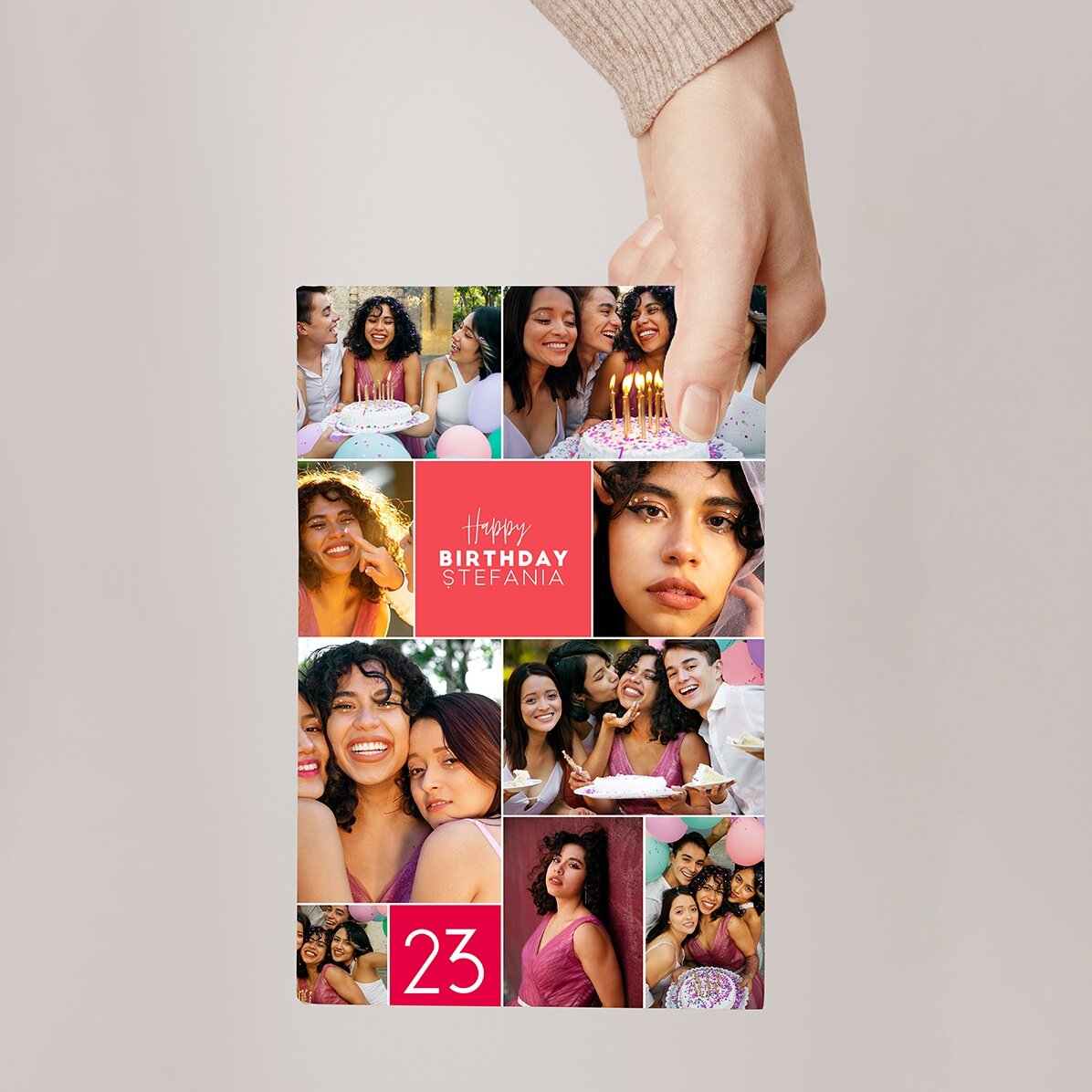 Personalisierte Magnetkarte mit 9 Fotos und Text zum Geburtstag