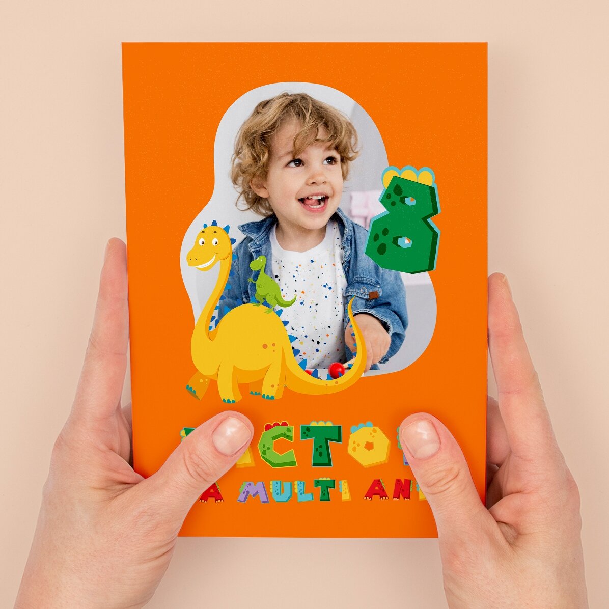 Personalisierte Magnetkarte mit Foto, Zahl und Text – Dinosaurier