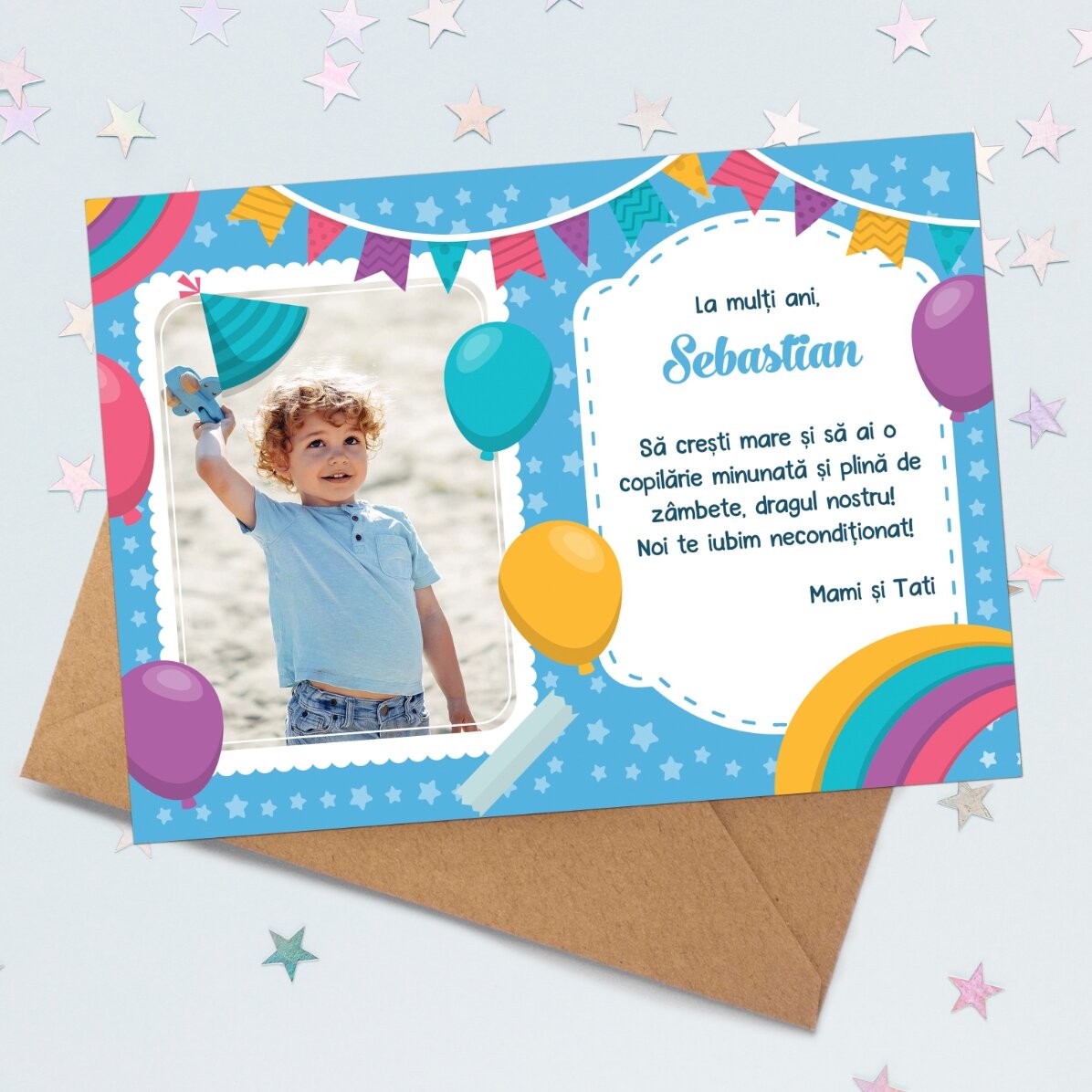Personalisierte Magnetkarte mit einem Foto und einer Botschaft für Kinder