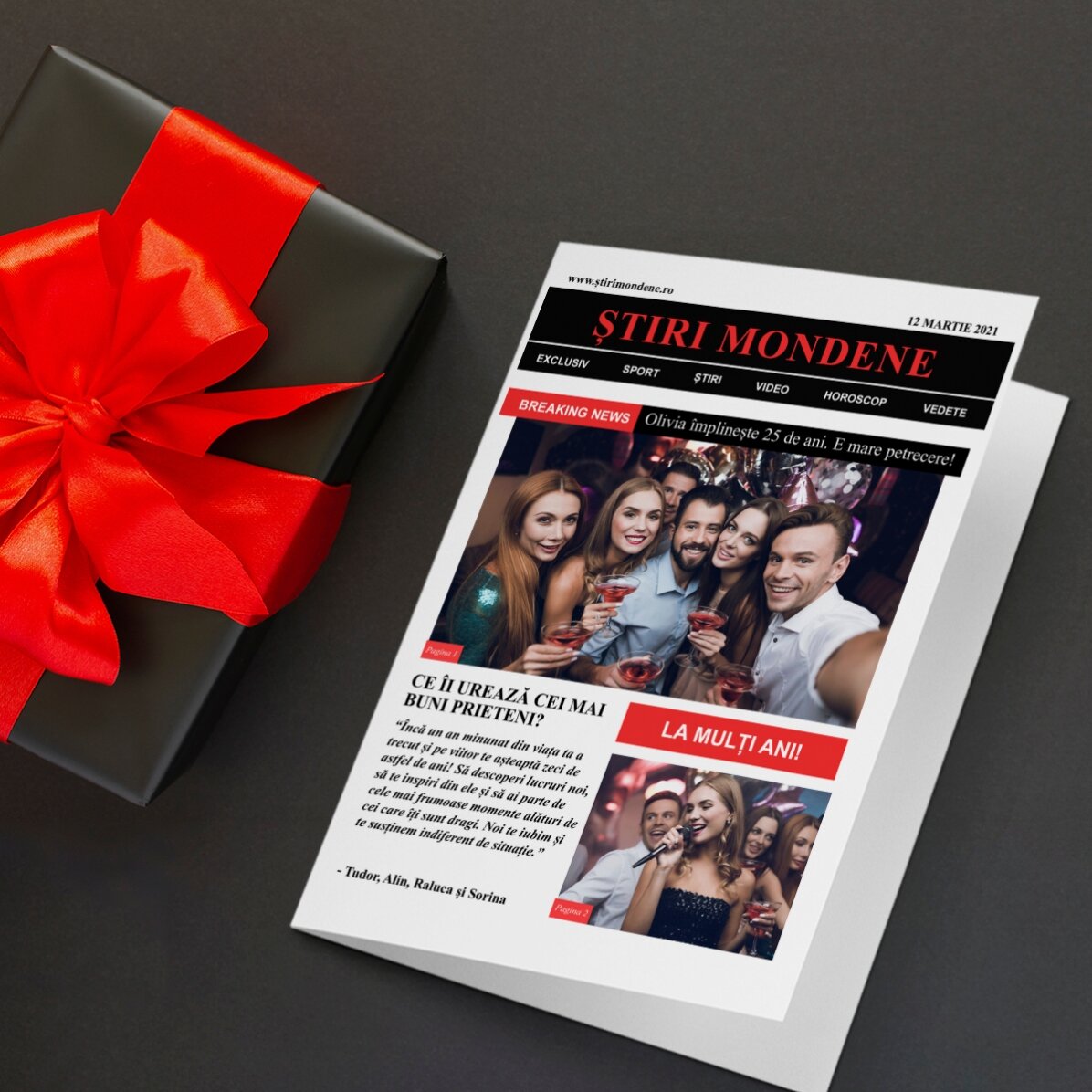 Personalisierte Grußkarte mit Fotos und Text – Breaking News