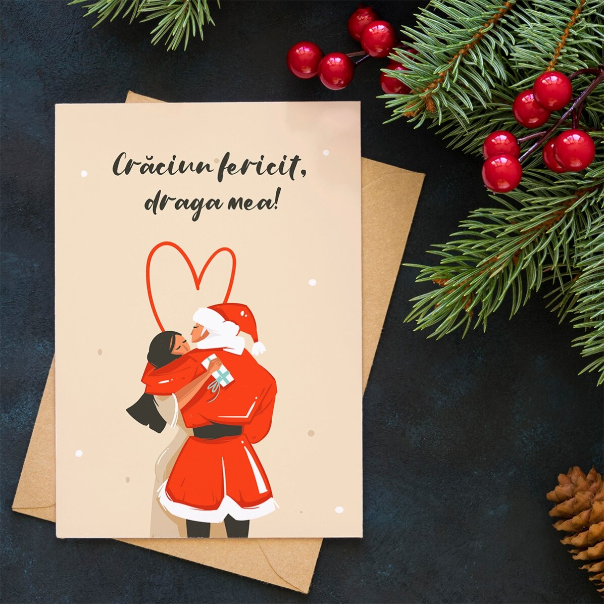 Personalisierte Weihnachtskarte mit einer Botschaft für Paare