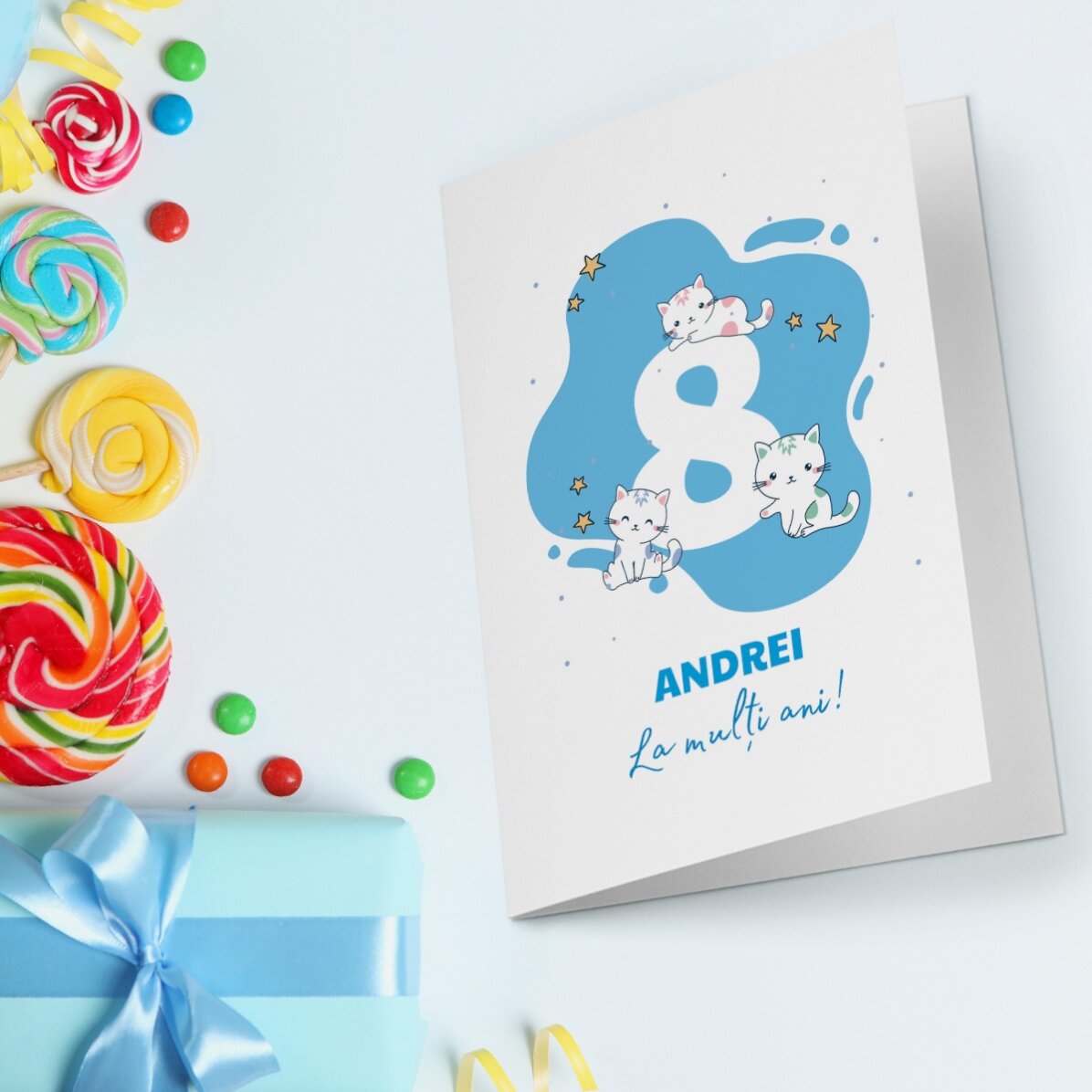 Personalisierte Grußkarte, Vorderseite und Rückseite mit Text – Kindergeburtstag