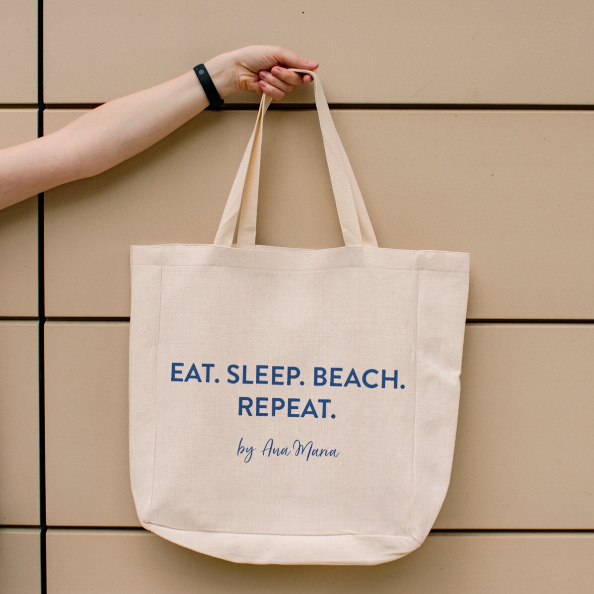 Personalisierte Strandtasche mit Schriftzug – Beach. Repeat