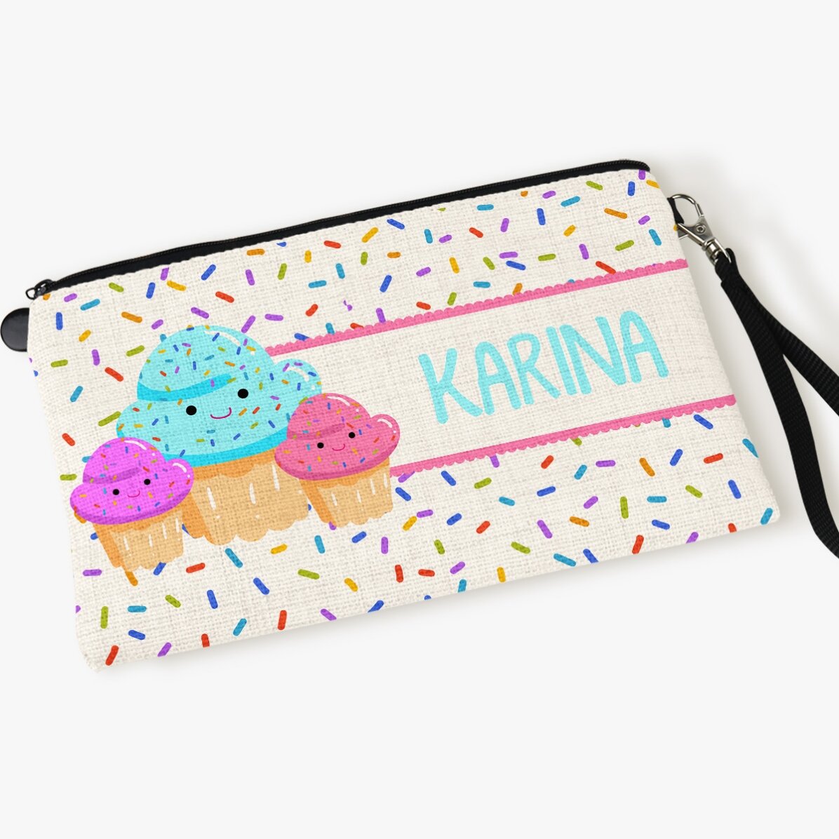 Personalisierte Accessoire-Tasche mit Namen – Cupcakes