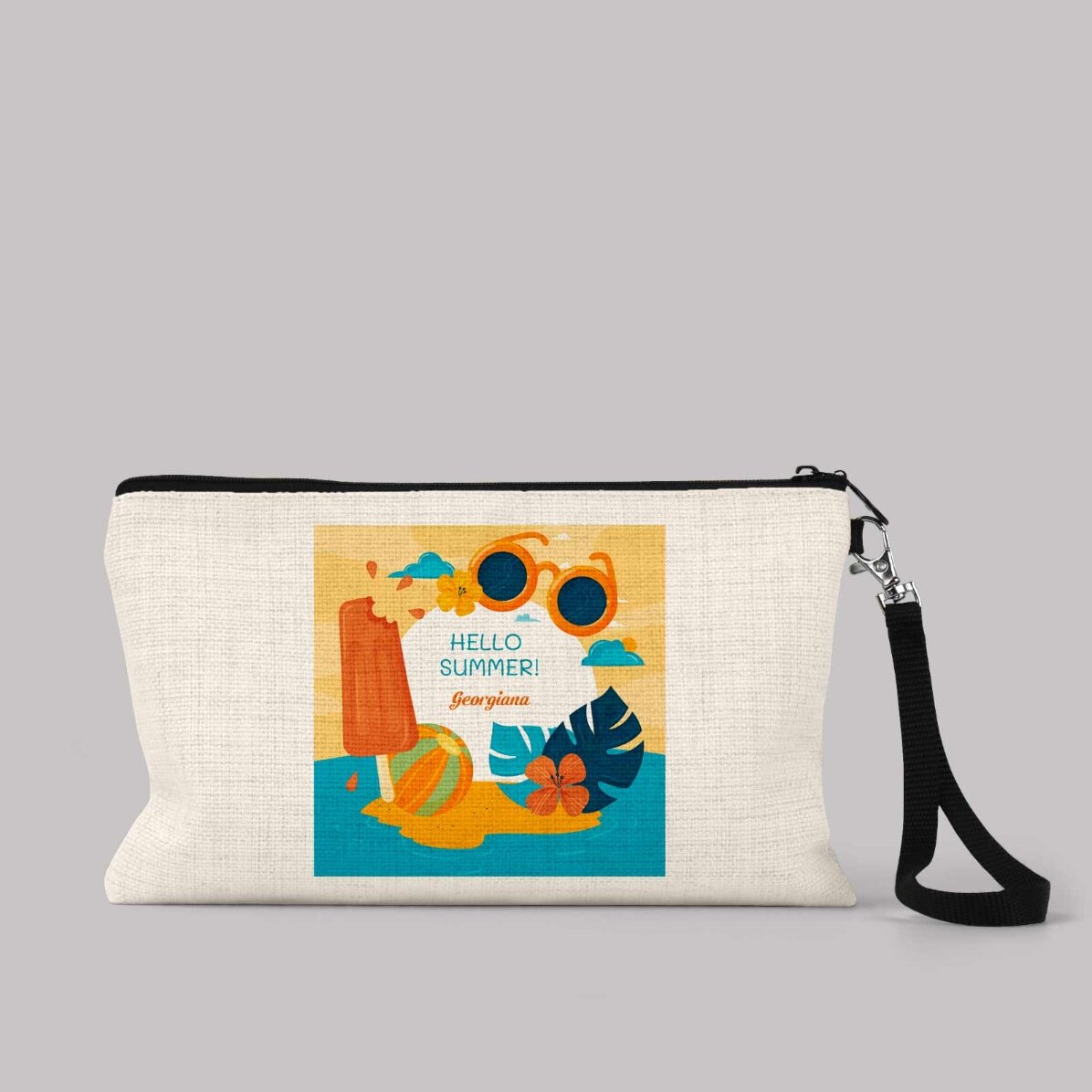 Personalisierte Accessoire-Tasche mit Schriftzug – Hello Summer!