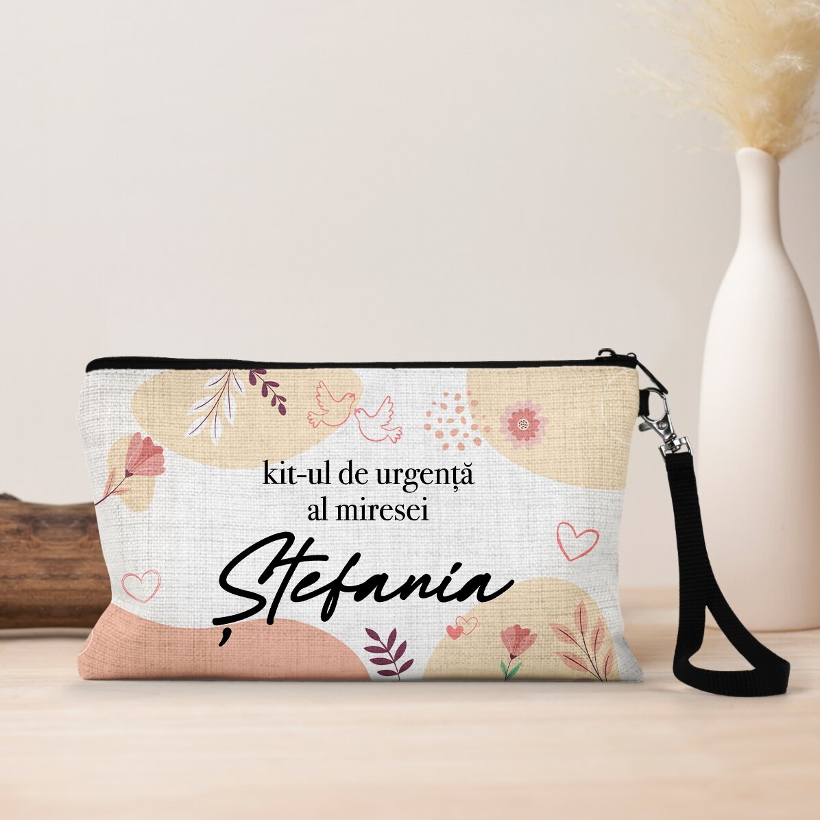 Personalisierte Accessoire-Tasche mit Text – Das Notfall-Set für die Braut