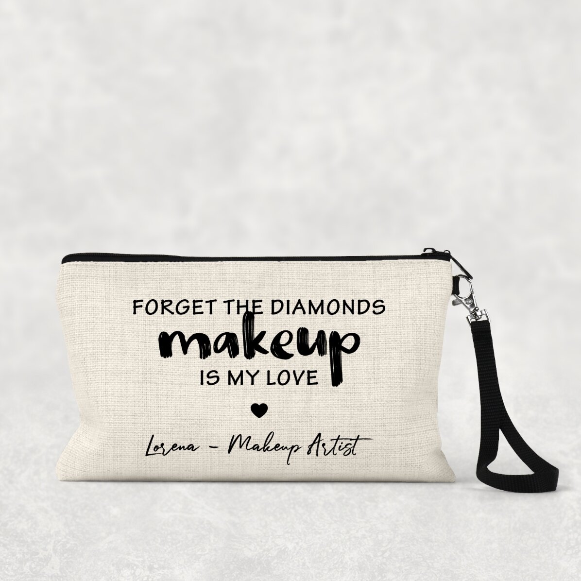 Personalisierte Kosmetiktasche mit Schriftzug – „I love makeup“