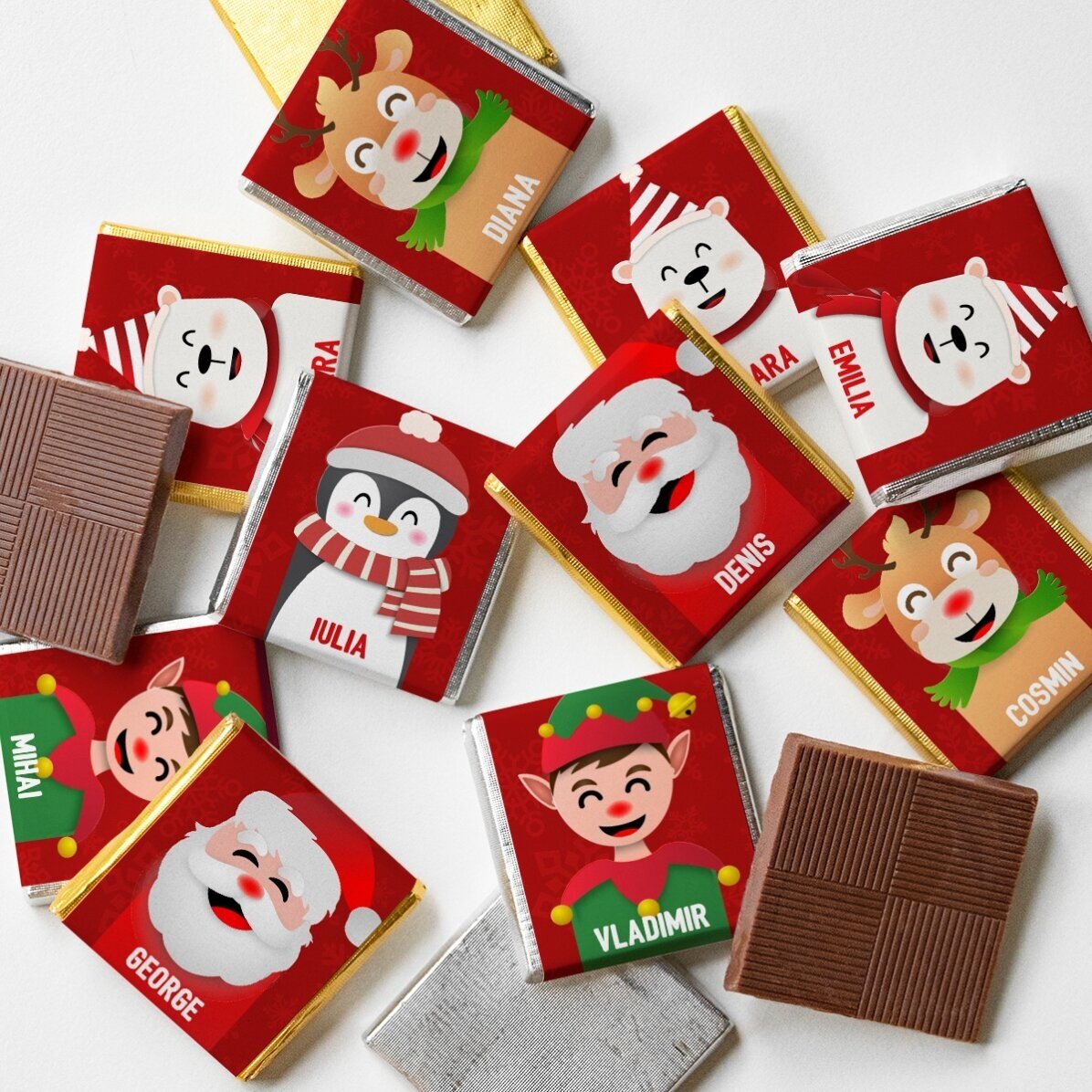 Kugel mit 10 personalisierten Mini-Pralinen mit Namen – Frohe Weihnachten