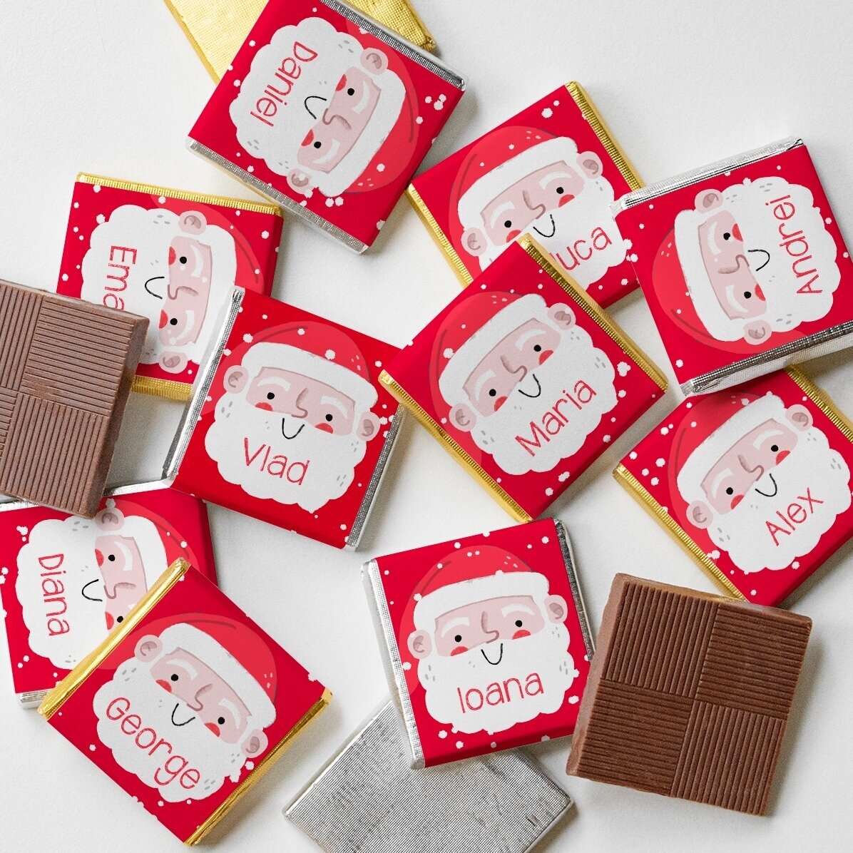 Kugel mit 10 personalisierten Mini-Pralinen mit Namen – Weihnachtsmann