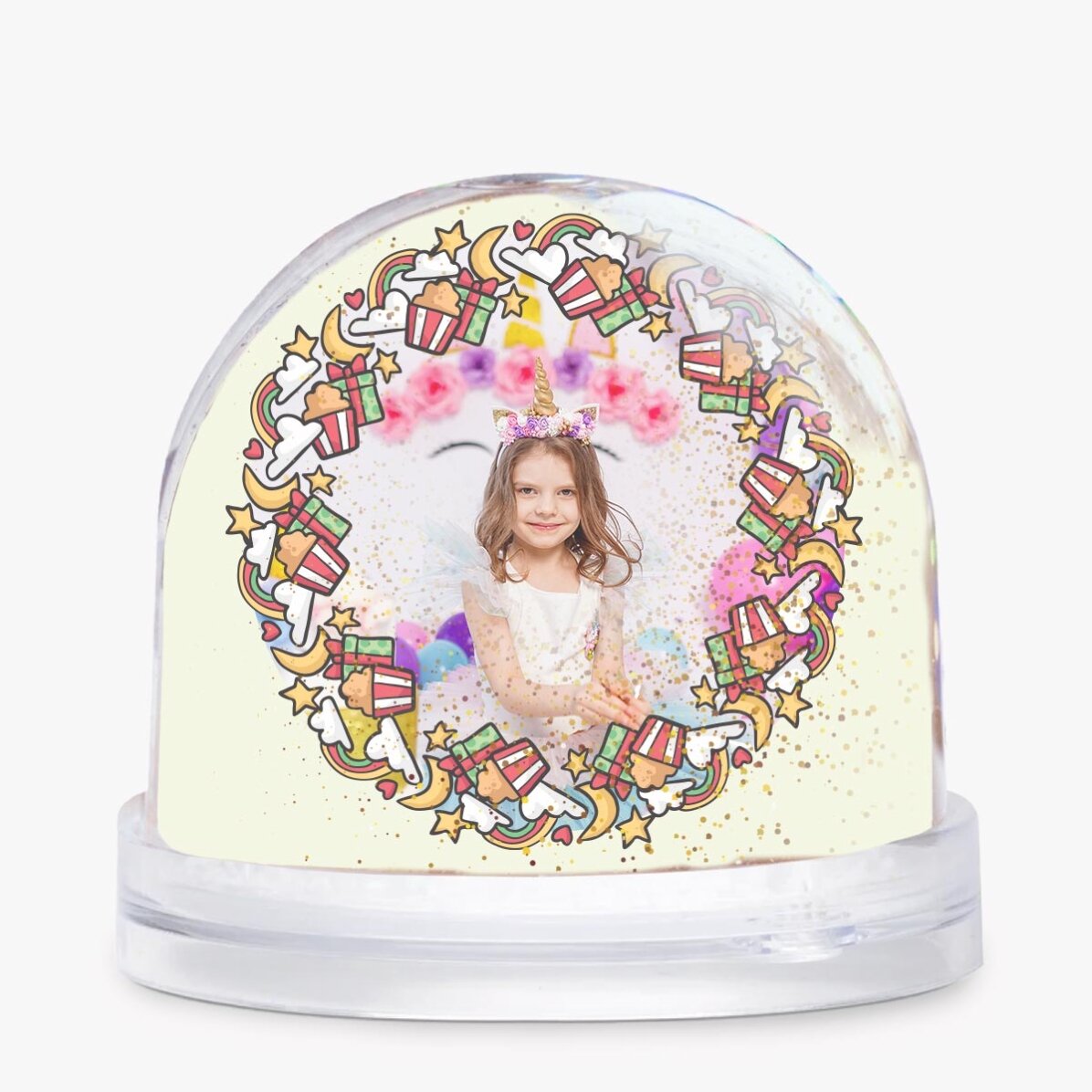 Personalisierte Schreibtischkugel mit Foto und Text – Birthday Unicorn