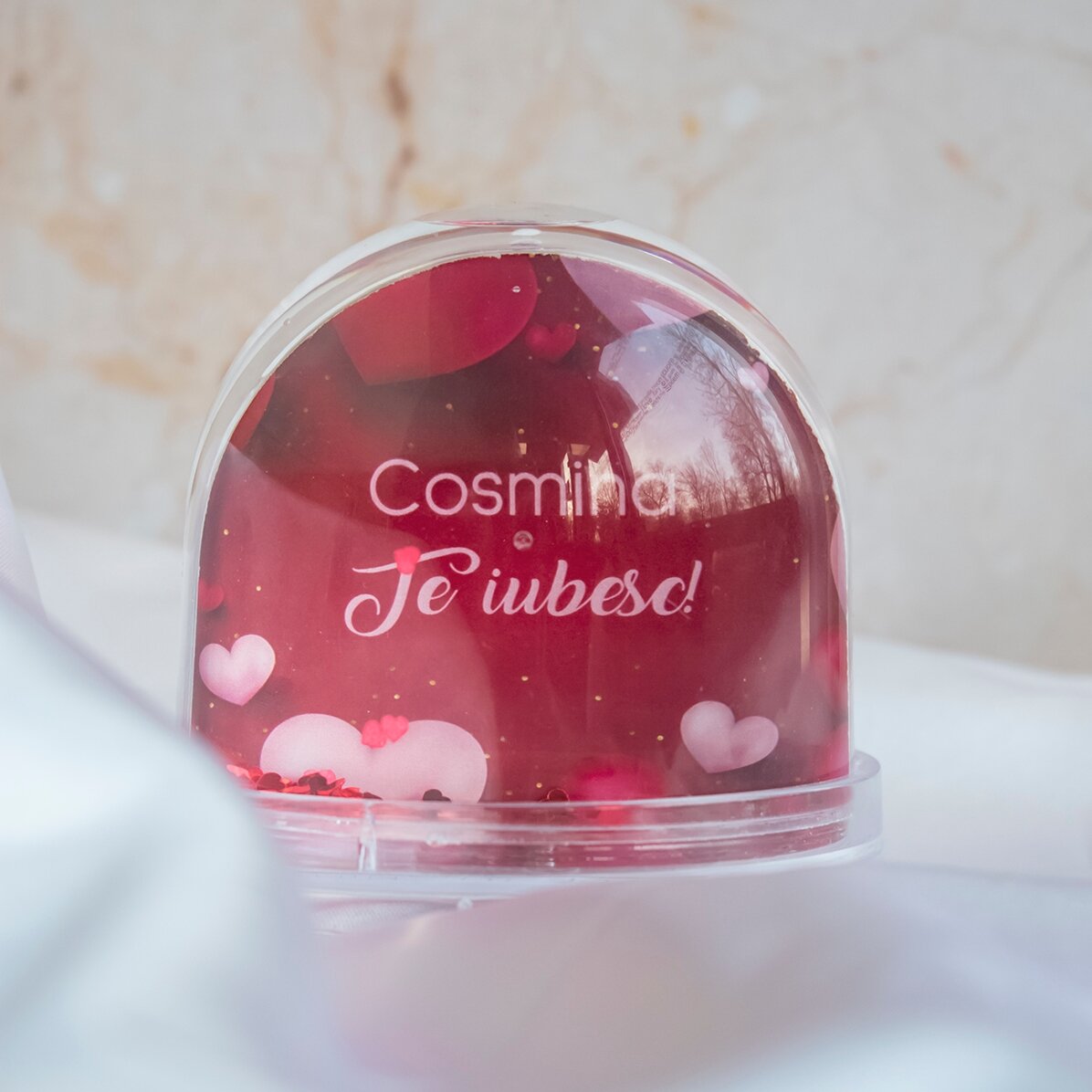 Personalisierte Schreibtischkugel mit Foto und Text – Memories