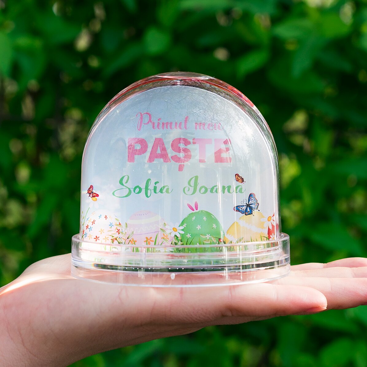 Personalisierte Schreibtischkugel mit Foto und Text – Mein erstes Osterfest